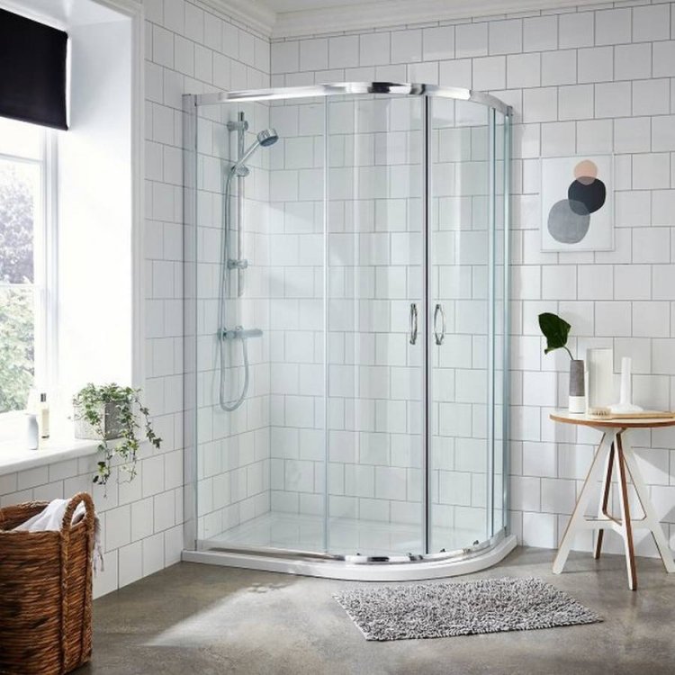 Nuie Ella 1200 x 800mm Chrome Framed Offset Quadrant Shower Enclosure Lifestyle