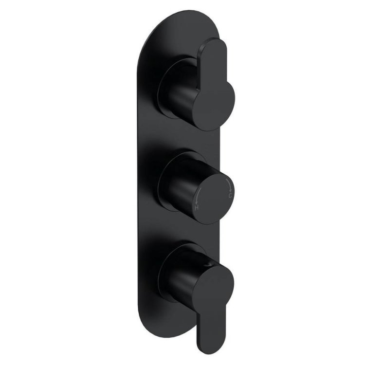 Nuie Arvan Matt Black Thermostatic Triple Valve with Diverter