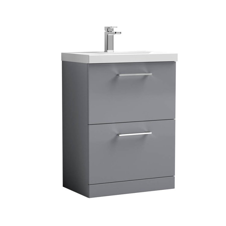 Nuie Arno Grey 600mm Floor Standing 2 Drawer Vanity Unit (ARN2233A)