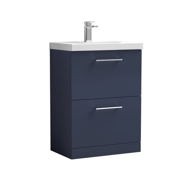 Nuie Arno Blue 600mm Floor Standing 2 Drawer Vanity Unit (ARN1733A)