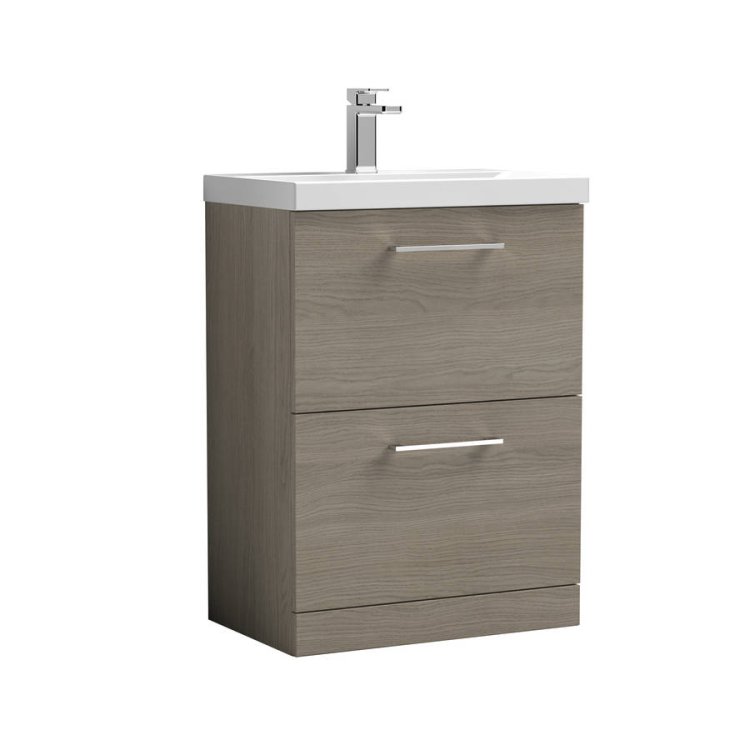 Nuie Arno Oak 600mm Floor Standing 2 Drawer Vanity Unit (ARN2533A)