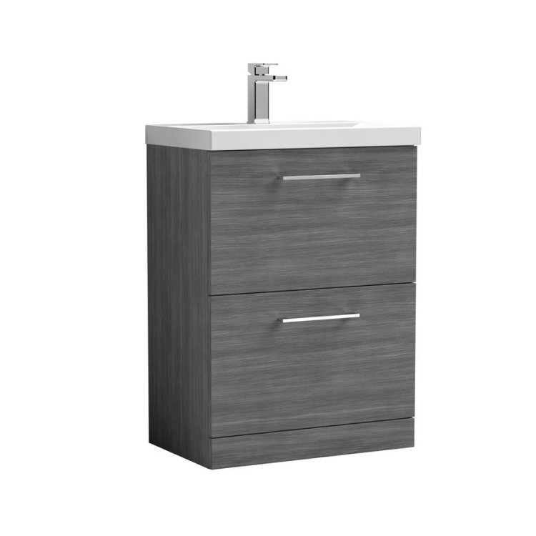 Nuie Arno Anthracite Wood 600mm Floor Standing 2 Drawer Vanity Unit (ARN533A)
