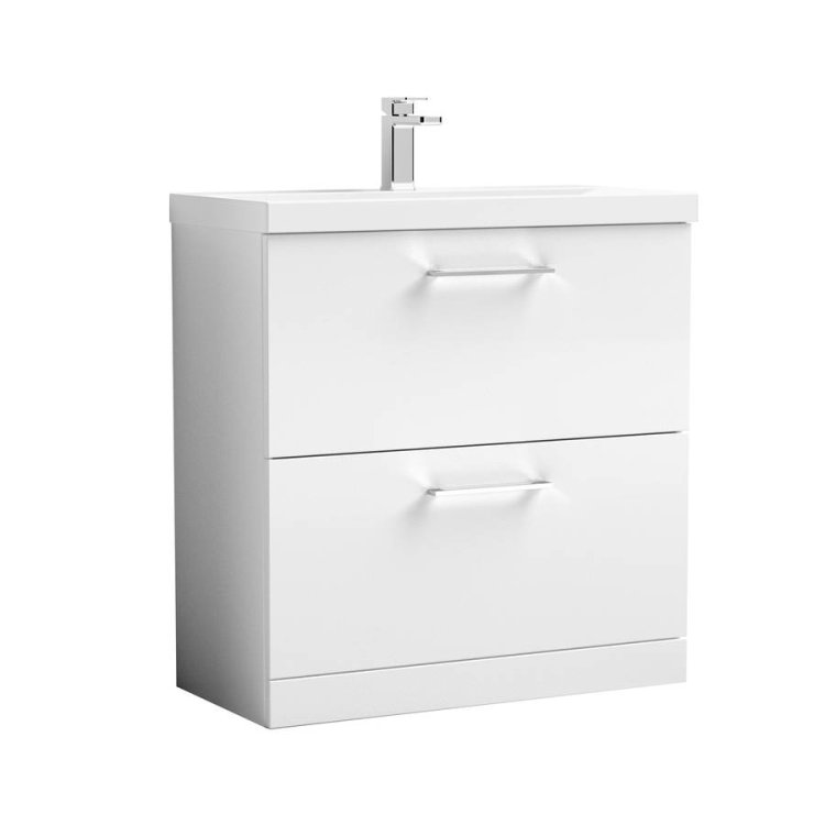 Nuie Arno White 800mm Floor Standing 2 Drawer Vanity Unit (ARN135A)