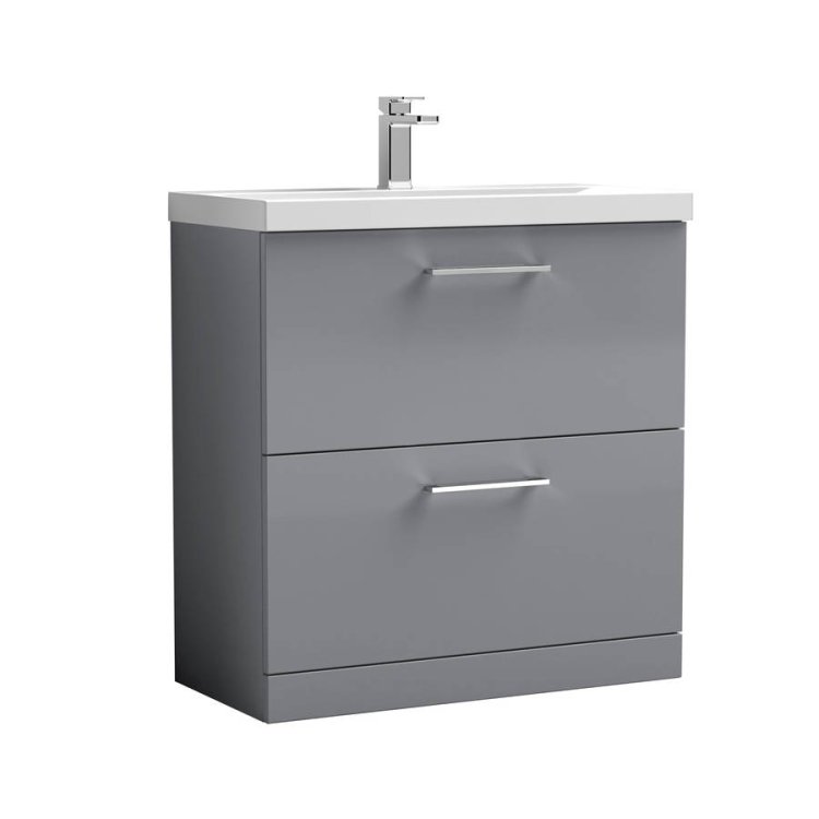 Nuie Arno Grey 800mm Floor Standing 2 Drawer Vanity Unit (ARN2235A)