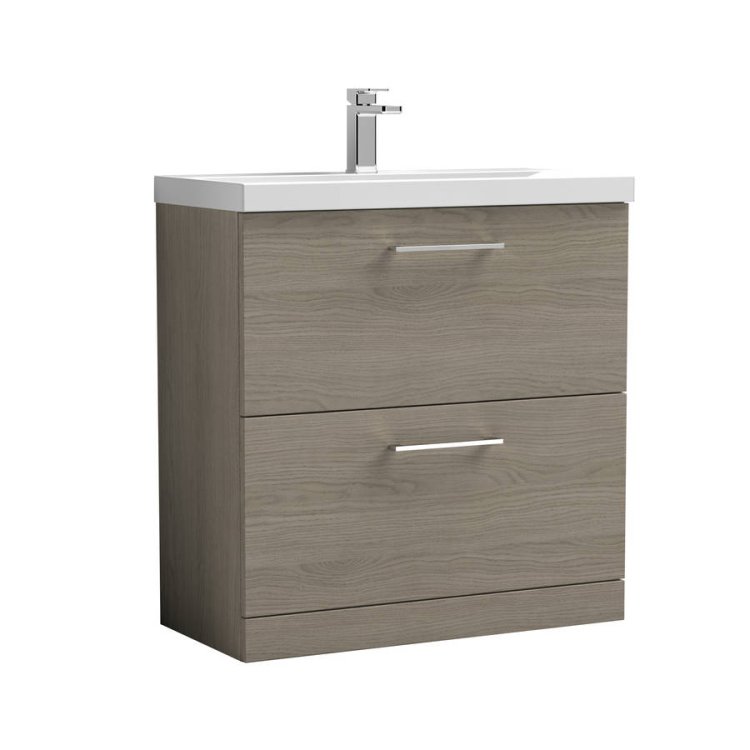 Nuie Arno Oak 800mm Floor Standing 2 Drawer Vanity Unit (ARN2535A)