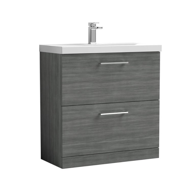 Nuie Arno Anthracite Wood 800mm Floor Standing 2 Drawer Vanity Unit (ARN535A)