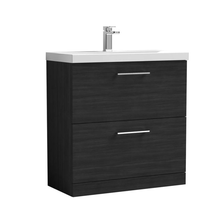 Nuie Arno Black 800mm Floor Standing 2 Drawer Vanity Unit (ARN635A)