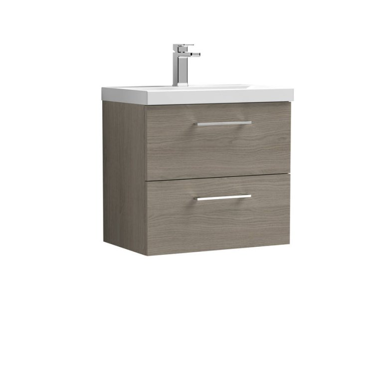 Nuie Arno Oak 600mm Wall Hung 2 Drawer Vanity Unit (ARN2524A)