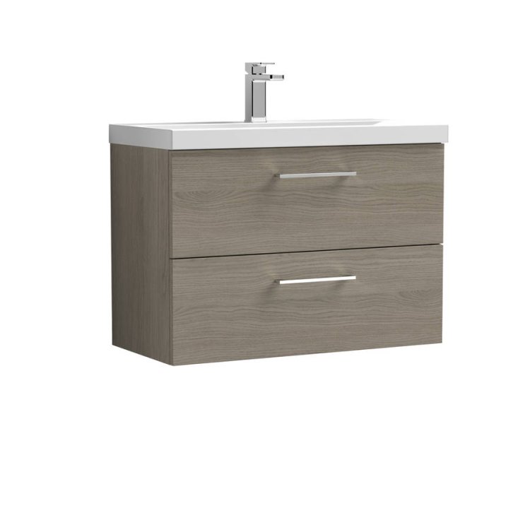 Nuie Arno Oak 800mm Wall Hung 2 Drawer Vanity Unit (ARN2526A)