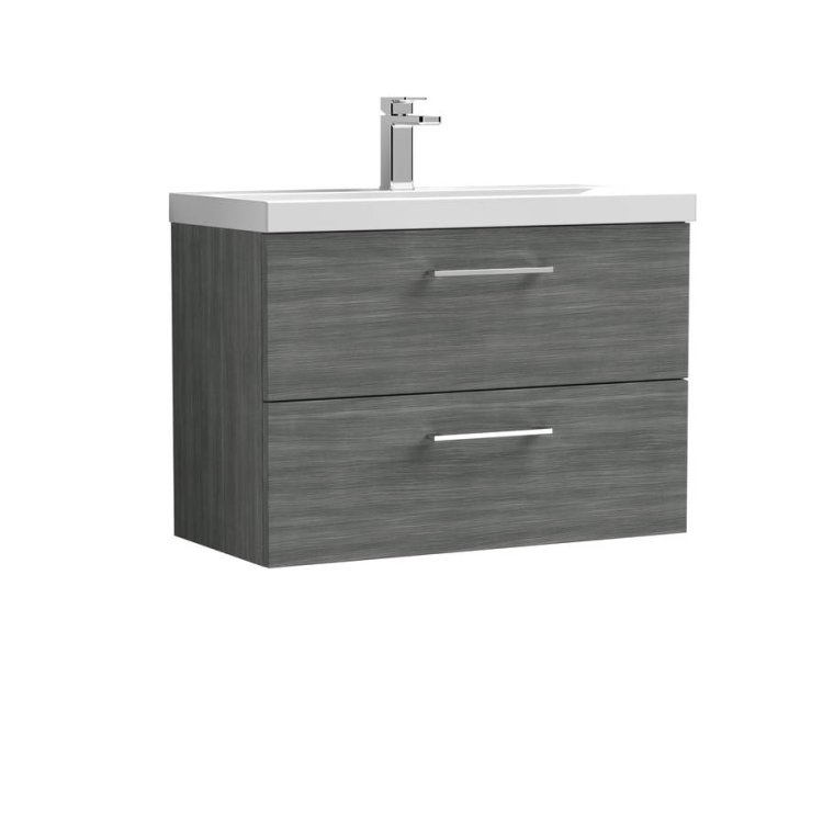 Nuie Arno Anthracite Wood 800mm Wall Hung 2 Drawer Vanity Unit (ARN526A)