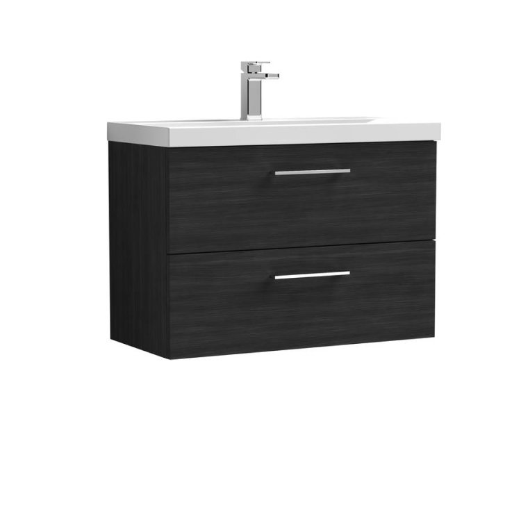 Nuie Arno Black 800mm Wall Hung 2 Drawer Vanity Unit (ARN626A)