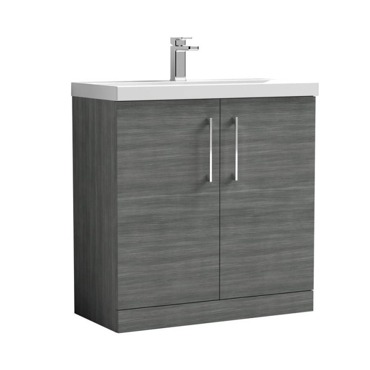 Nuie Arno Anthracite Wood 800mm Floor Standing 2 Door Vanity Unit (ARN505A)