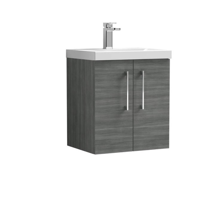 Nuie Arno Anthracite Wood 500mm Wall Hung 2 Door Vanity Unit (ARN521A)