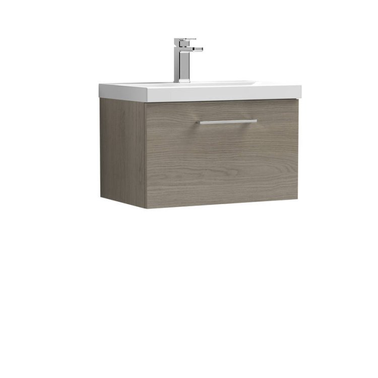 Nuie Arno Oak 600mm Wall Hung 1 Drawer Vanity Unit (ARN2522A)