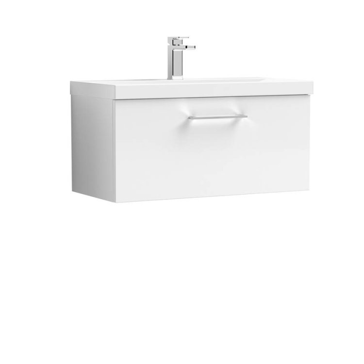 Nuie Arno White 800mm Wall Hung 1 Drawer Vanity Unit (ARN125A)