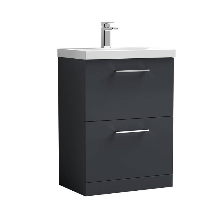 Nuie Arno Soft Black 600mm Floor Standing 2 Drawer Vanity Unit (ARN1433A)