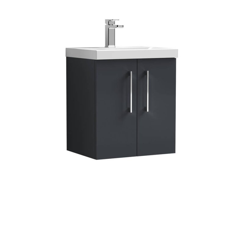 Nuie Arno Anthracite Satin 500mm Wall Hung 2 Door Vanity Unit (ARN1421A)