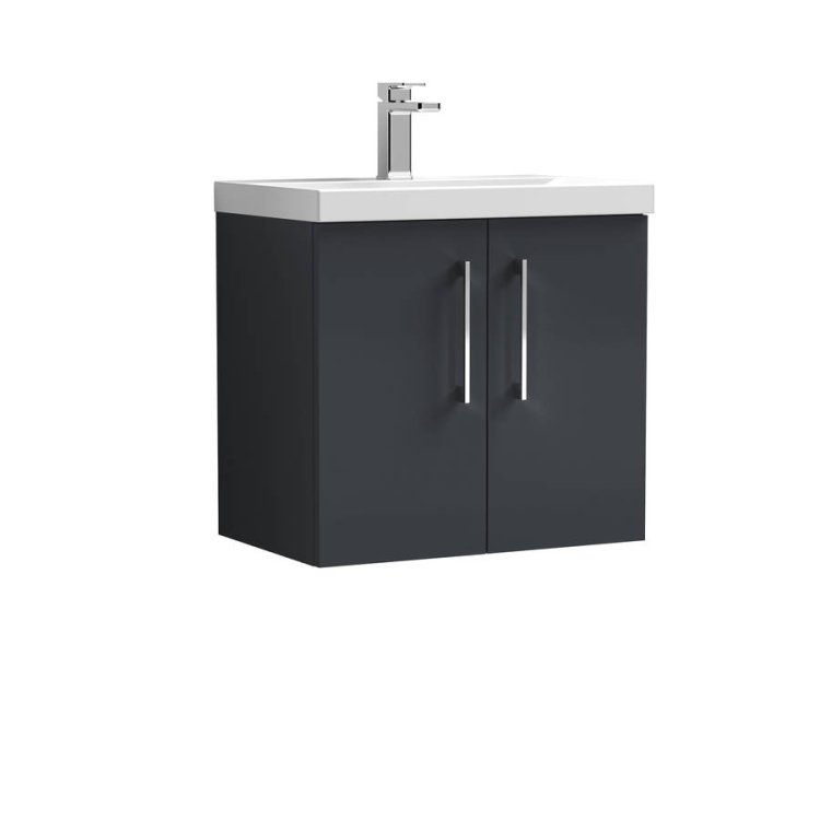 Nuie Arno Anthracite Satin 600mm Wall Hung 2 Door Vanity Unit (ARN1423A)