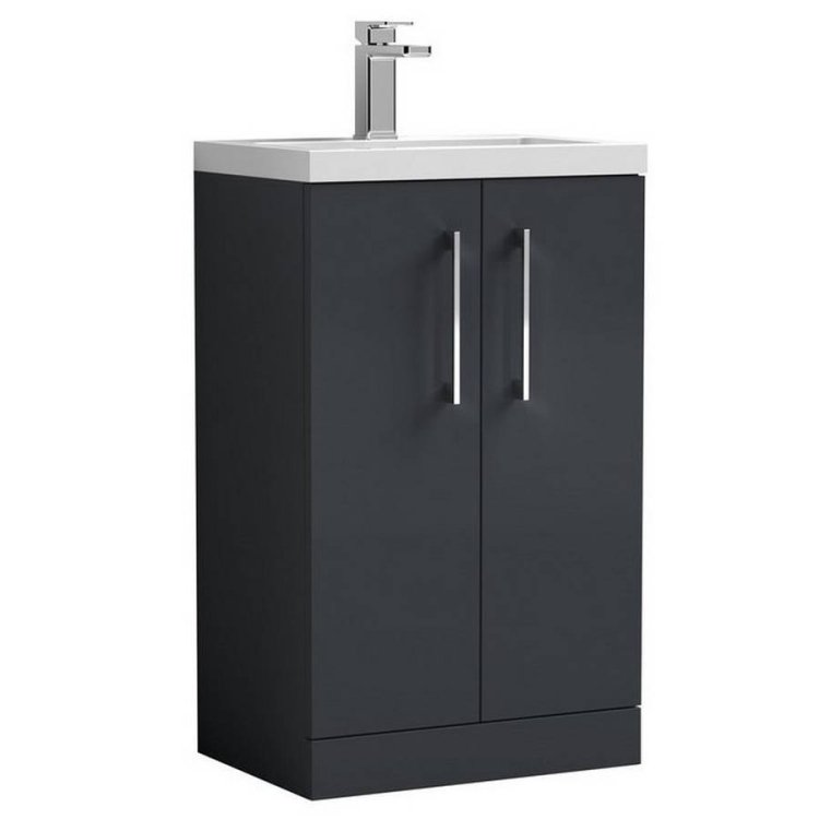 Nuie Arno Anthracite Satin 500mm Compact Floor Standing 2 Door Vanity Unit