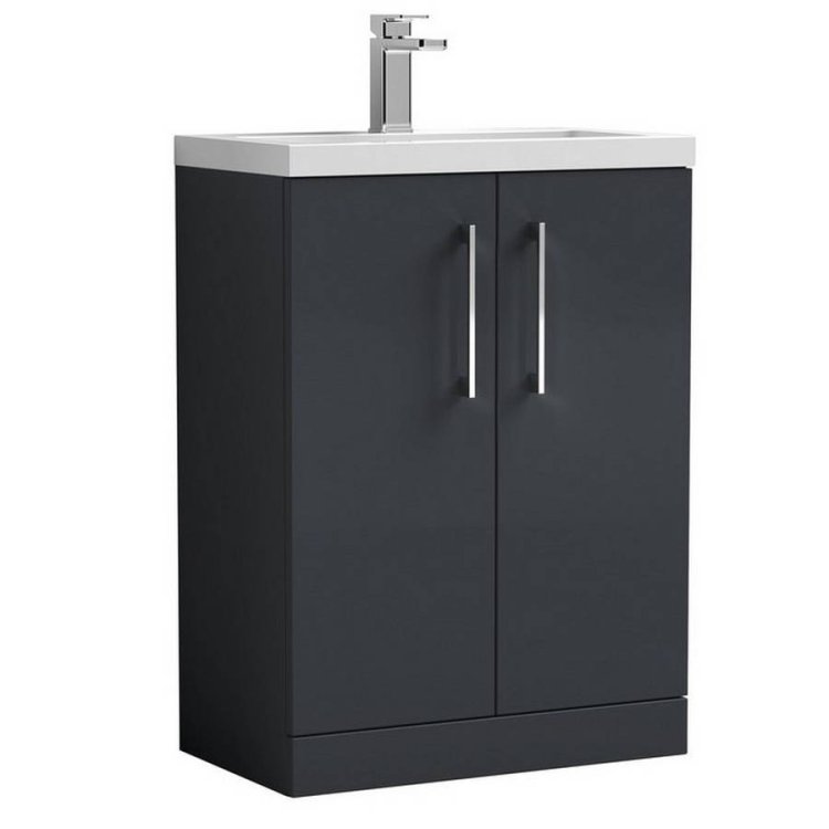 Nuie Arno Anthracite Satin 600mm Compact Floor Standing 2 Door Vanity Unit