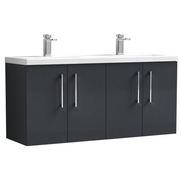 Nuie Arno Anthracite Satin 1200mm Wall Hung 4 Door Vanity Unit (ARN1423F)