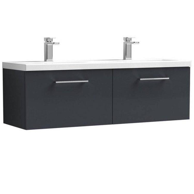 Nuie Arno Anthracite Satin 1200mm Wall Hung 2 Drawer Vanity Unit (ARN1422F)