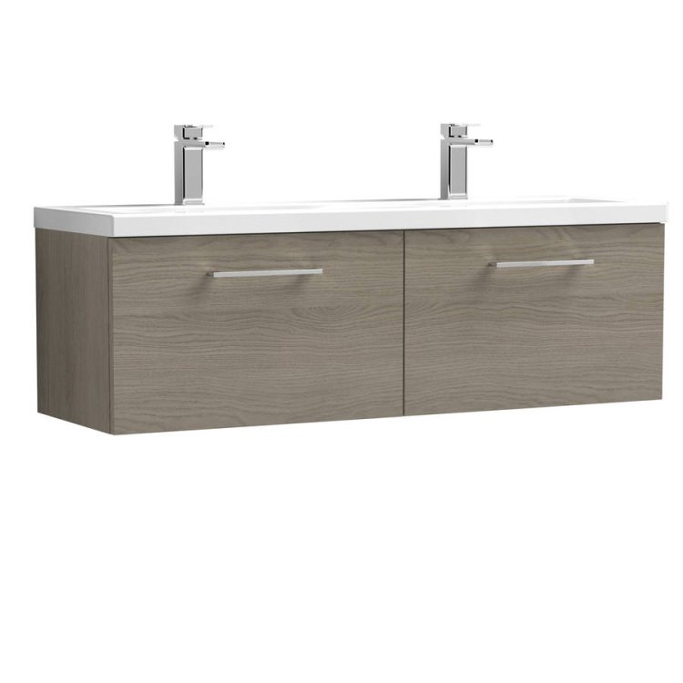 Nuie Arno Oak 1200mm Wall Hung 2 Drawer Vanity Unit (ARN2522F)