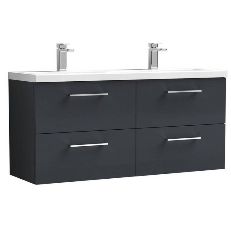 Nuie Arno Anthracite Satin 1200mm Wall Hung 4 Drawer Vanity Unit (ARN1424F)