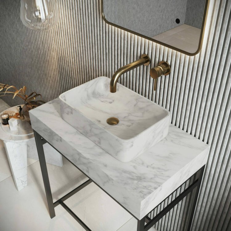 Scudo Sanctuary Venato White Rectangular 420mm Marble Basin