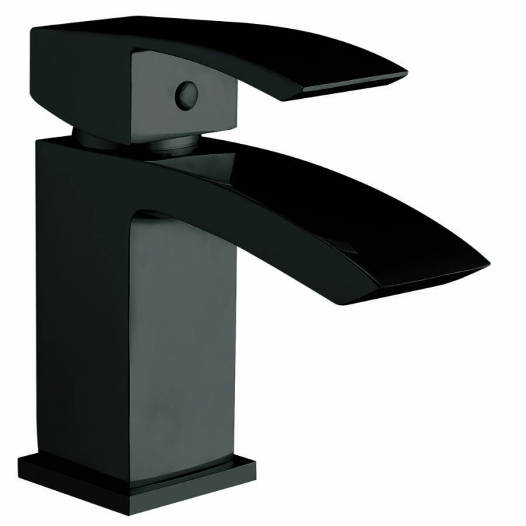 Scudo Descent Black Mono Basin Mixer with Push Waste