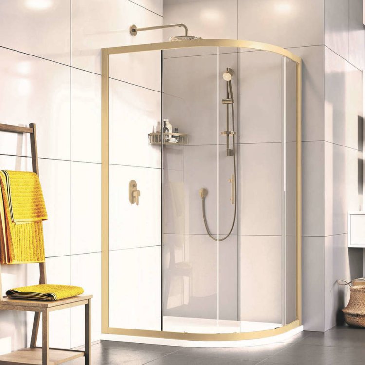 Roman Innov8 Brushed Brass 800 x 900mm Curved Offset Quadrant Shower Enclosure