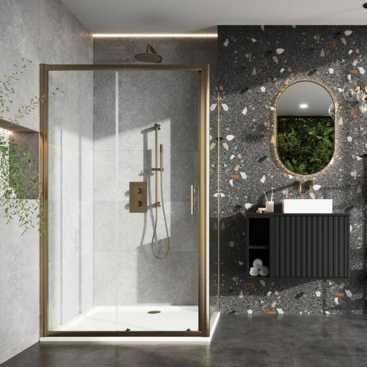 Scudo S6 1000mm Brushed Brass Sliding Shower Door