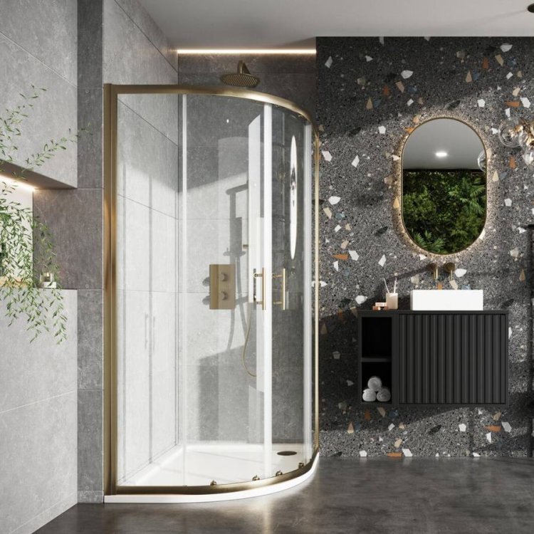 Scudo S6 900mm Brushed Brass Double Door Quadrant Shower Enclosure