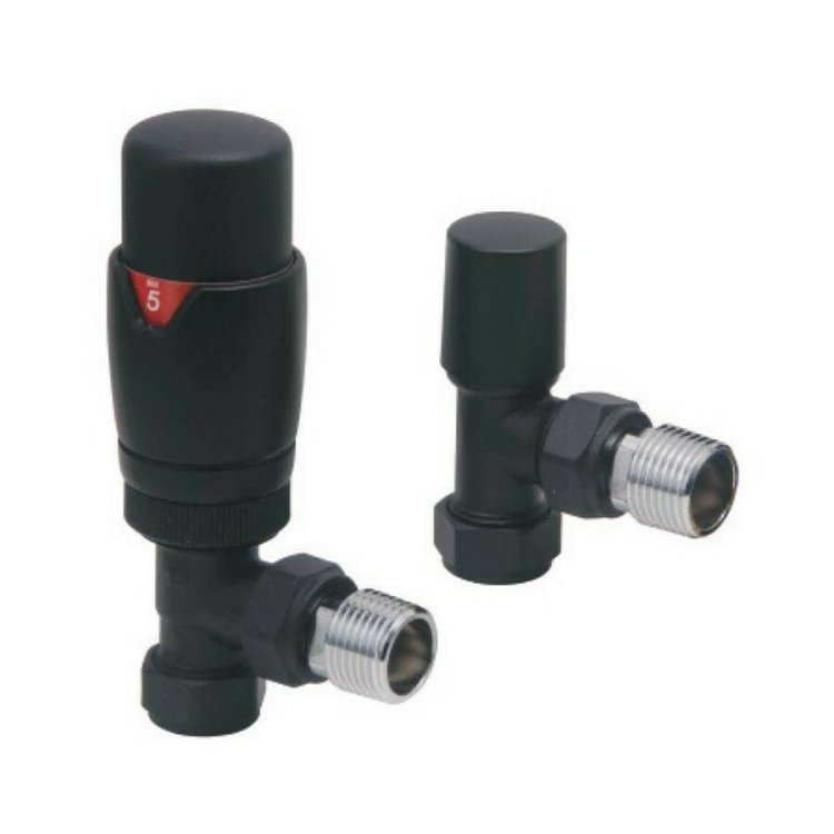 Scudo Designer Black Angled Thermostatic Radiator Valves