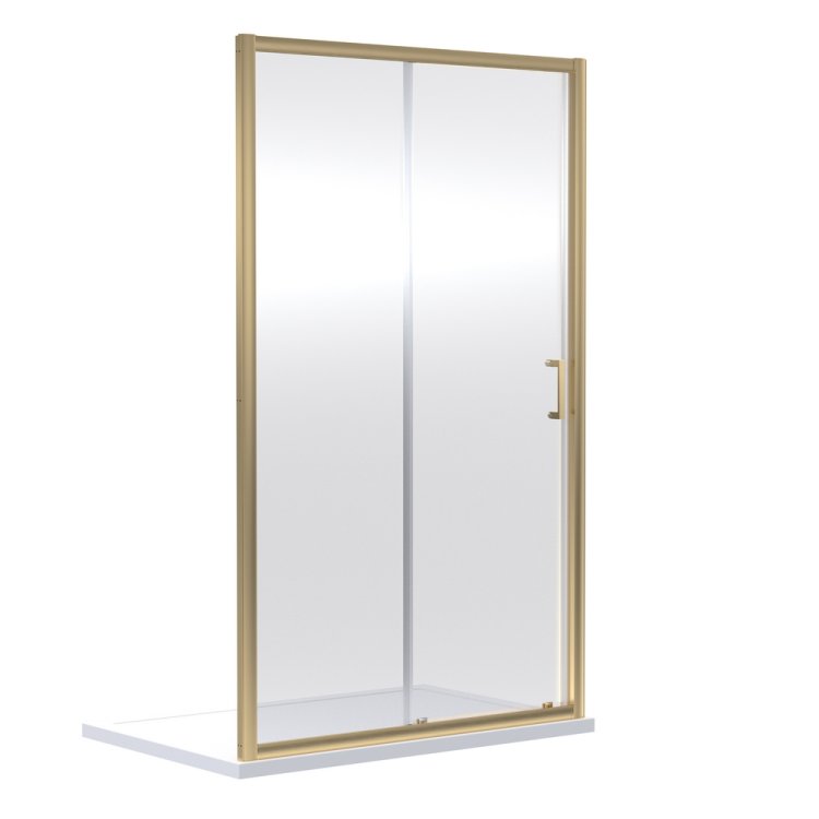Nuie Rene 1400mm Brushed Brass Framed Single Sliding Shower Door