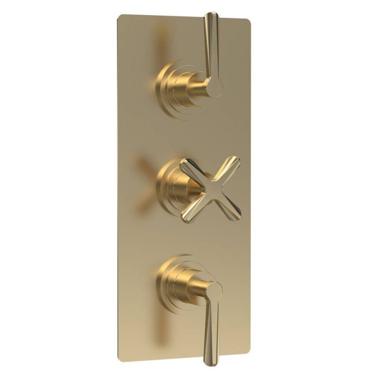 Nuie Aztec Brushed Brass Thermostatic Triple Valve with Diverter