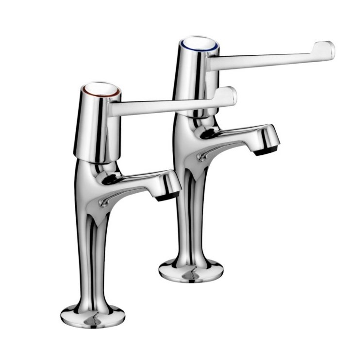 Bristan Value Chrome Lever High Neck Pillar Taps with 6 Inch Handles