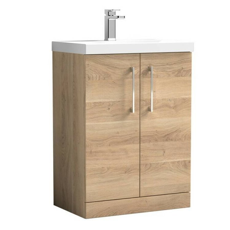 Nuie Arno Bleached Oak 600mm Floor Standing 2 Door Vanity Unit (ARN3003A)