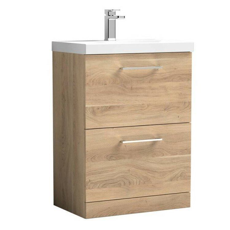 Nuie Arno Bleached Oak 600mm Floor Standing 2 Drawer Vanity Unit (ARN3033A)
