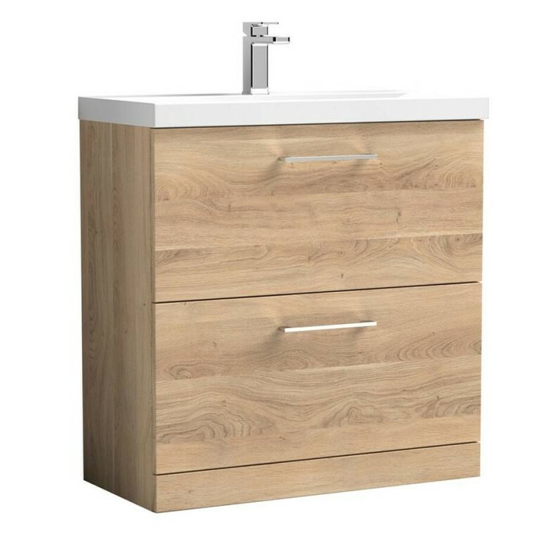 Nuie Arno Bleached Oak 800mm Floor Standing 2 Drawer Vanity Unit (ARN3035A)