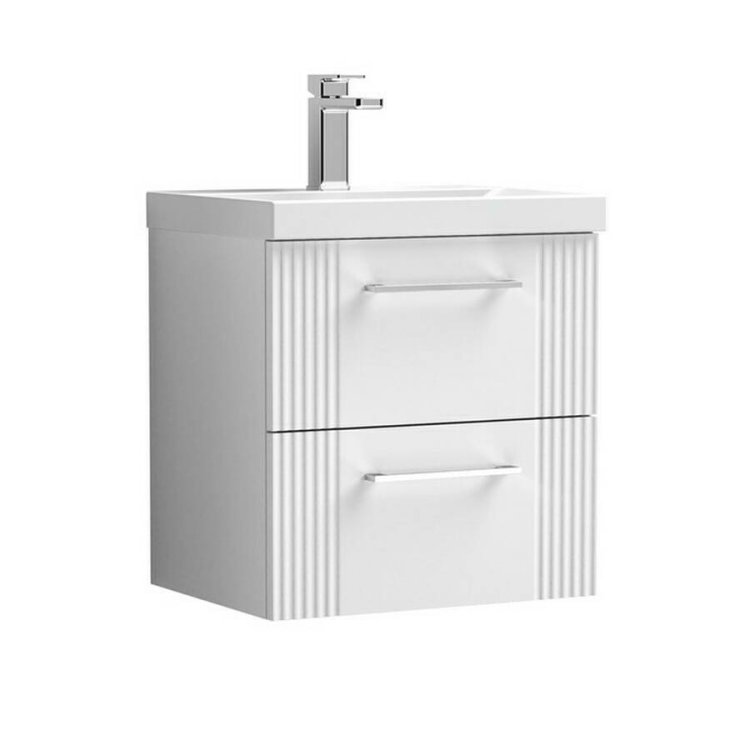 Nuie Deco White 500mm Wall Hung 2 Drawer Vanity Unit (DPF192A)