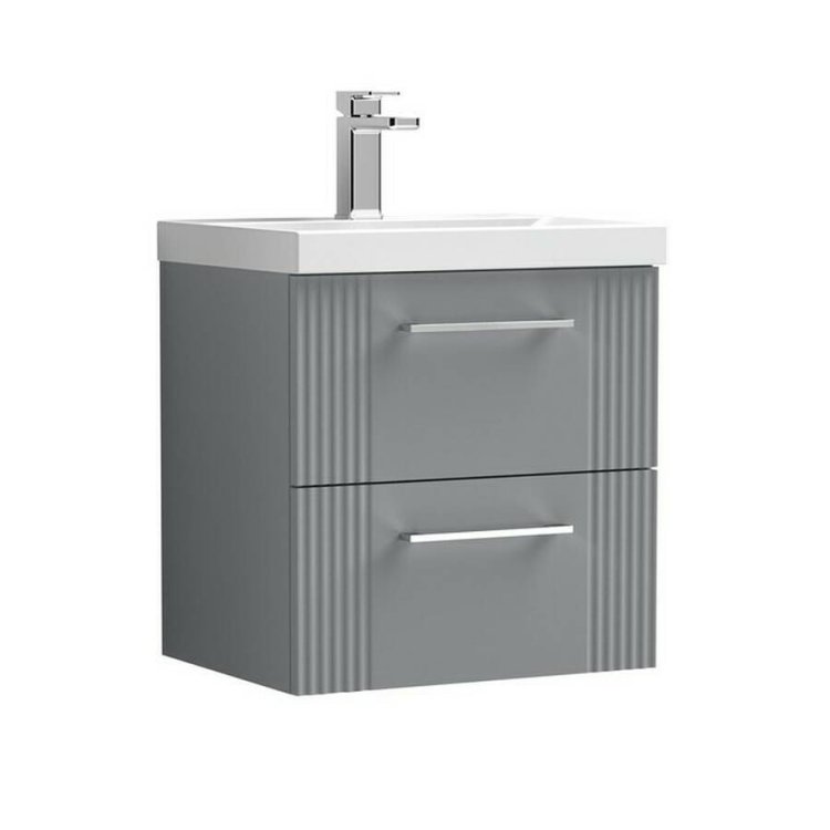 Nuie Deco Grey 500mm Wall Hung 2 Drawer Vanity Unit (DPF292A)