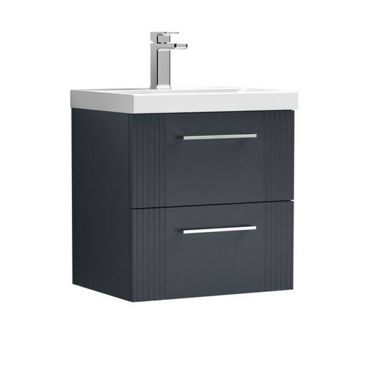 Nuie Deco Soft Black 500mm Wall Hung 2 Drawer Vanity Unit (DPF1492A)