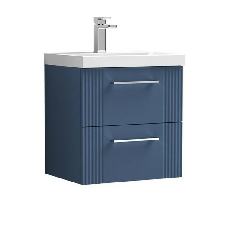 Nuie Deco Blue 500mm Wall Hung 2 Drawer Vanity Unit (DPF392A)