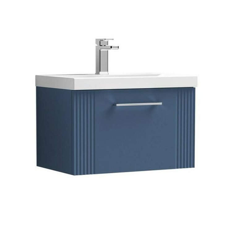 Nuie Deco Blue 600mm Wall Hung 1 Drawer Vanity Unit (DPF394A)