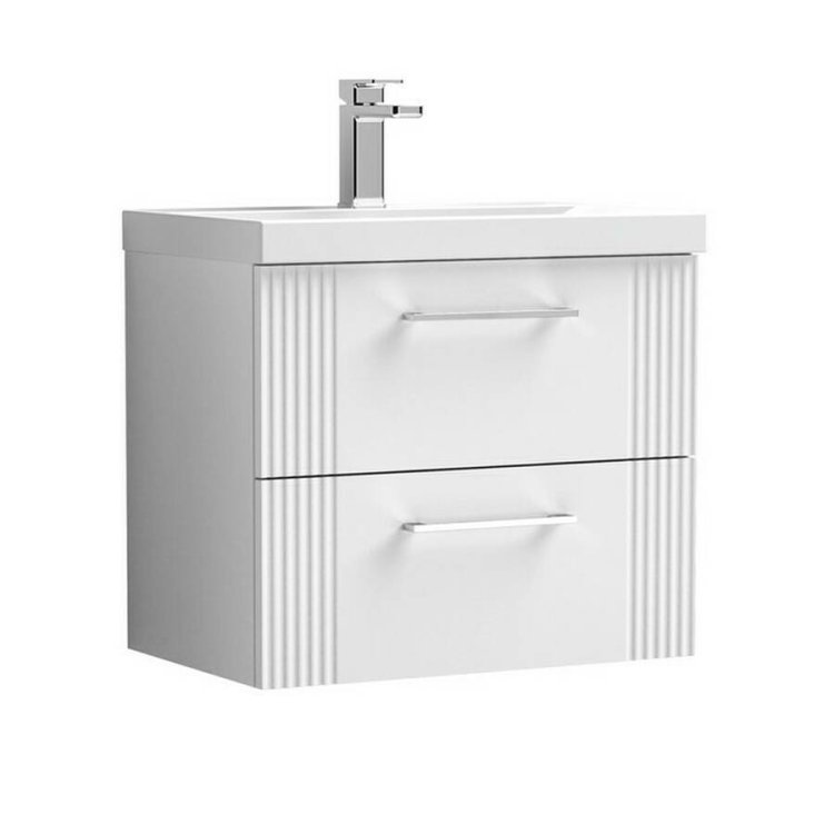 Nuie Deco White 600mm Wall Hung 2 Drawer Vanity Unit (DPF193A)