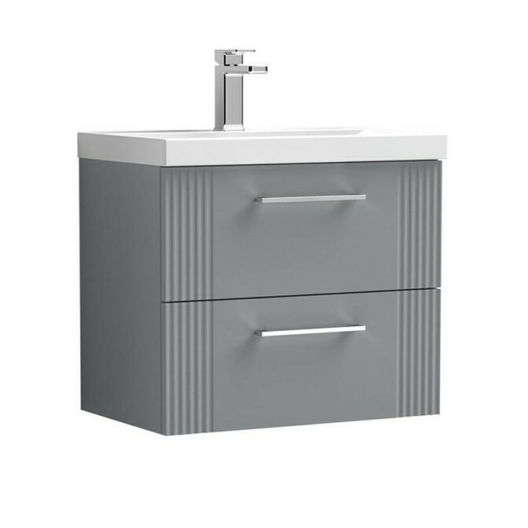 Nuie Deco Grey 600mm Wall Hung 2 Drawer Vanity Unit (DPF293A)