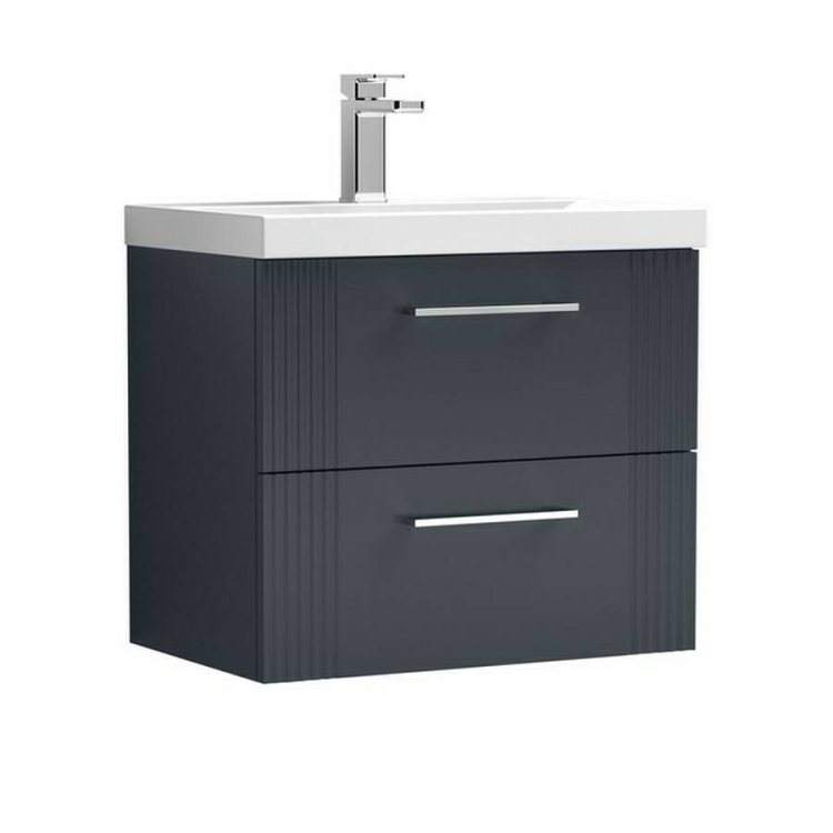 Nuie Deco Soft Black 600mm Wall Hung 2 Drawer Vanity Unit (DPF1493A)