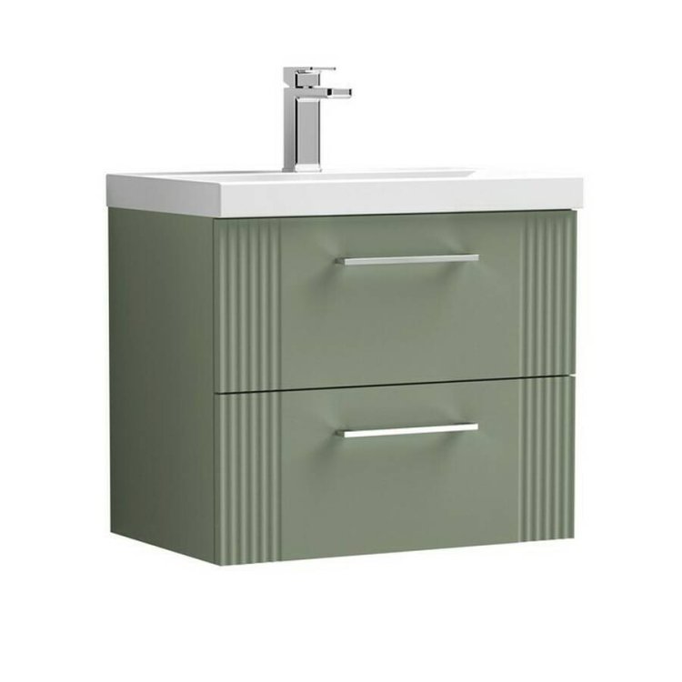 Nuie Deco Green 600mm Wall Hung 2 Drawer Vanity Unit (DPF893A)