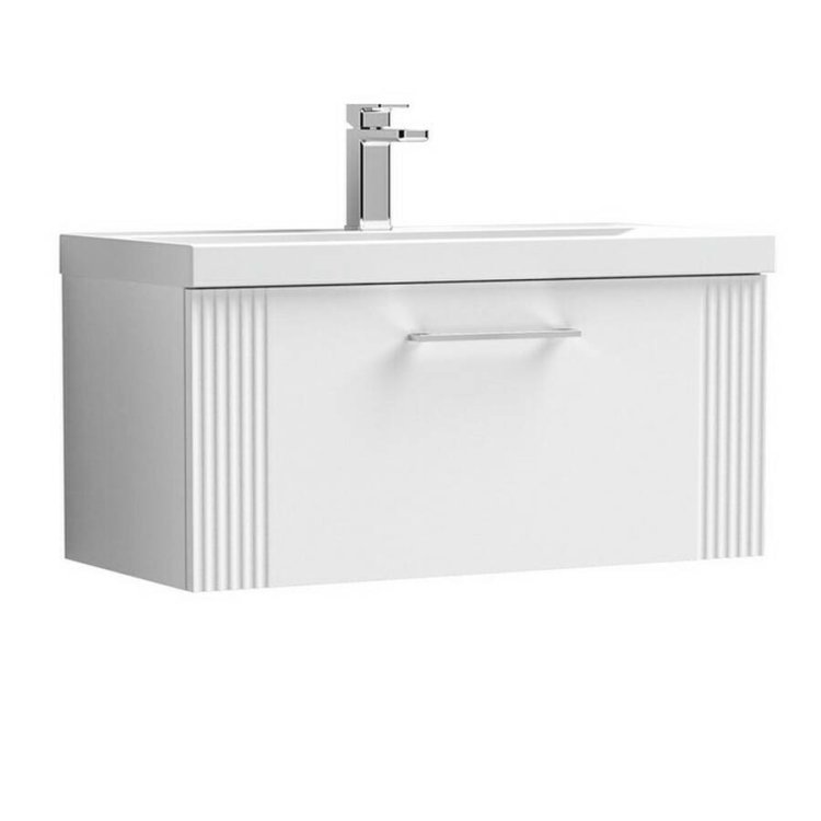 Nuie Deco White 800mm Wall Hung 1 Drawer Vanity Unit (DPF196A)